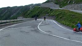 Enjoying the many hairpins on the descent from Grimsel Pass Overlook to Gletsch, 30.3 miles, 2063m